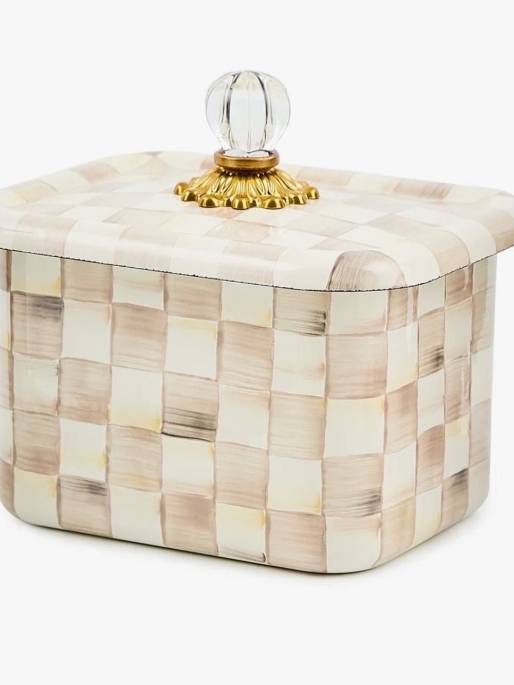 Brand New MacKenzie-Childs Cream and Beige Checkered Recipe Box